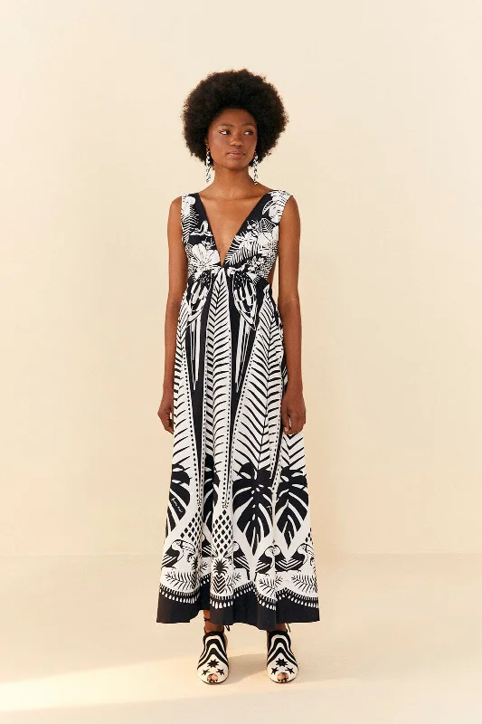 Black Macaw Elegance Maxi Dress Fashionable Open-Back Maxi Dress