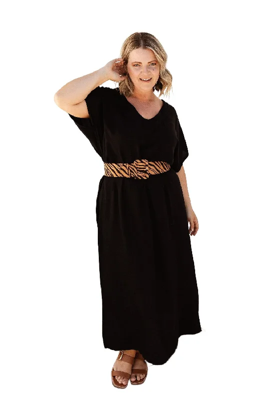 Black Maxi Dress Comfortable Long-Sleeve Maxi Dress