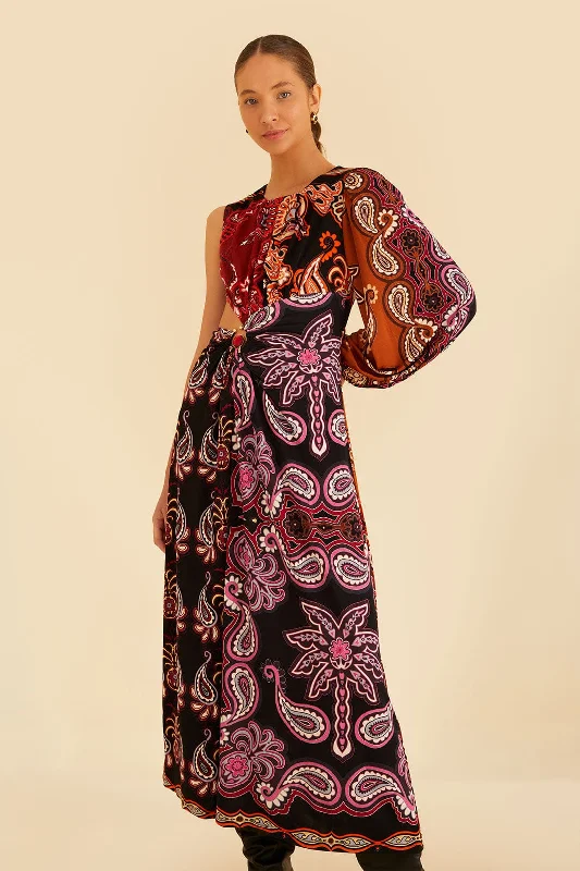 Black Sweet Mermaids One Shoulder Maxi Dress Trendy Printed Maxi Dress