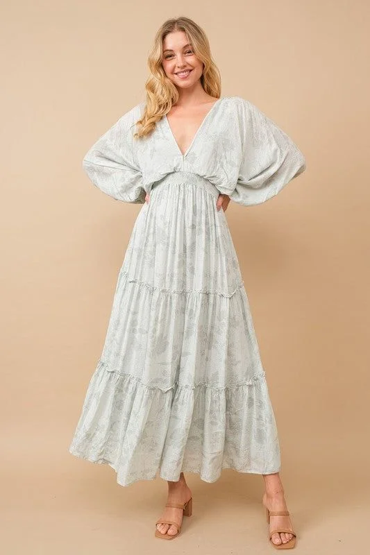 Blue B Jacquard Floral Dolman Maxi Dress Elegant Maxi Dress with Lace