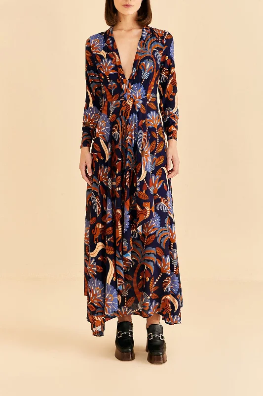 Blue Nature Beauty Long Sleeve Maxi Dress Chic Summer Maxi Dress