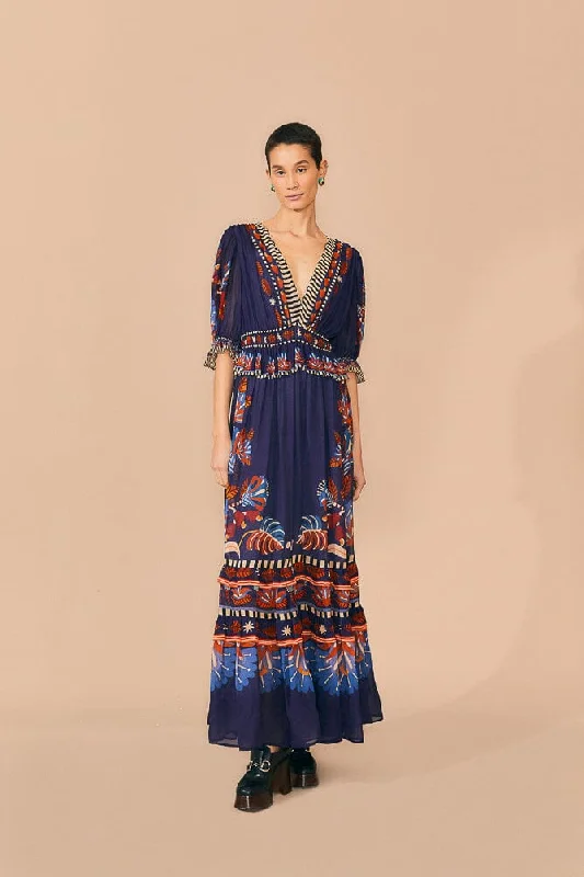 Blue Nature Beauty Short Sleeve Maxi Dress Cozy Cold-Shoulder Maxi Dress