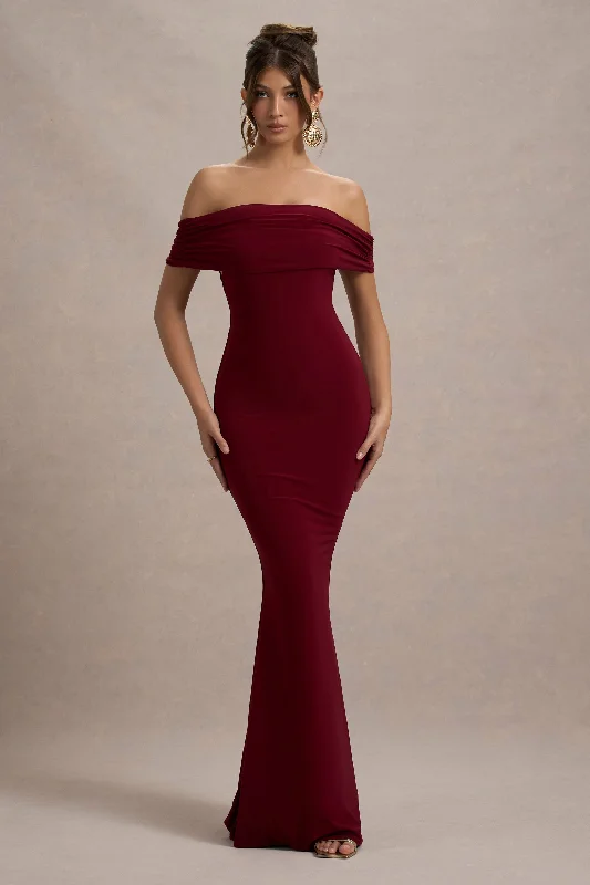 Cloe | Berry Bardot Maxi Dress Classic A-Line Maxi Dress