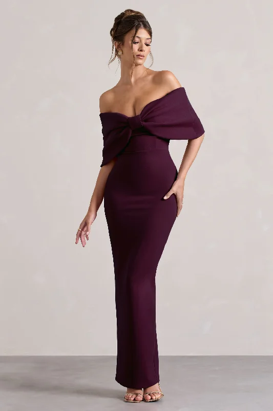 Cornelia | Plum Strapless Maxi Dress With Oversized Bow Comfortable Cotton Maxi Dress Cornelia | Plum Strapless Maxi Dress With Oversized Bow Comfortable Cotton Maxi Dress