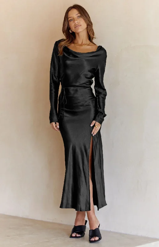 Cowl Neck Long Sleeve Maxi Dress Stylish Longline Maxi Dress
