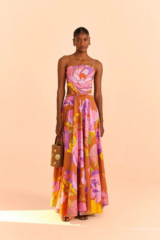 Embroidered Flower Top Maxi Dress Elegant Pleated Maxi Dress
