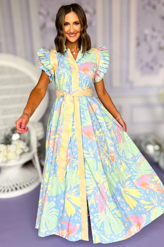 Emily McCarthy Blue Multi Print Classic Collar Pleated Ruffle Sleeve Maxi Dress Cozy Cold-Shoulder Maxi Dress Emily McCarthy Blue Multi Print Classic Collar Pleated Ruffle Sleeve Maxi Dress Cozy Cold-Shoulder Maxi Dress