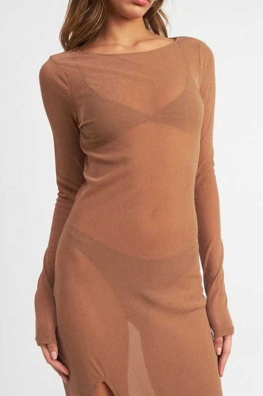 Emory Park | Glitter Mesh Maxi Dress Elegant Sleeveless Maxi Dress