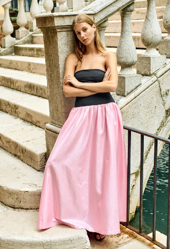 Giselle Pink Taffeta Maxi Dress Comfortable Fit-and-Flare Maxi Dress