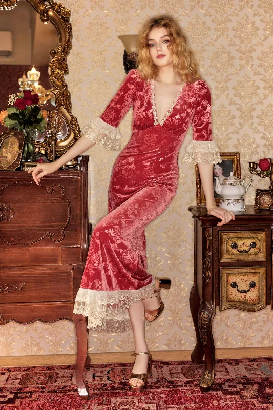 Gwyneth Lace Velvet Maxi Dress Fashionable Faux Wrap Maxi Dress