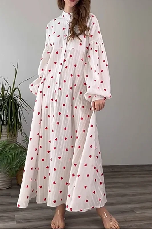 Heart Print Buttoned Maxi Dress Elegant Maxi Dress with Slit