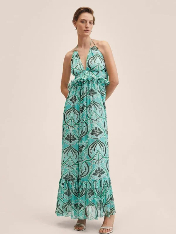 Sexy Backless Beach Summer Dress Women Bohemian Floral Print Deep V Neck Neck-mounted Lady Vacation Maxi Dresses Cozy Ribbed Maxi Dress Sexy Backless Beach Summer Dress Women Bohemian Floral Print Deep V Neck Neck-mounted Lady Vacation Maxi Dresses Cozy Ribbed Maxi Dress