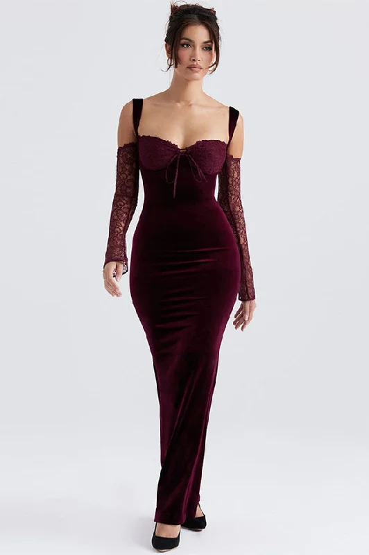 Kaia Evening Velvet Maxi Dress Fashionable Chiffon Tiered Maxi Dress
