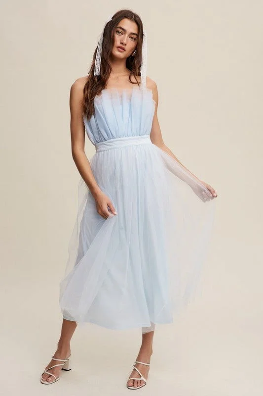 Listicle Paper Bag Frill Tulle Maxi Dress Comfortable Satin Maxi Dress