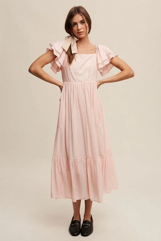 Listicle Square Neck Ruffled Short Sleeve Maxi Dress Elegant Silk Maxi Dress