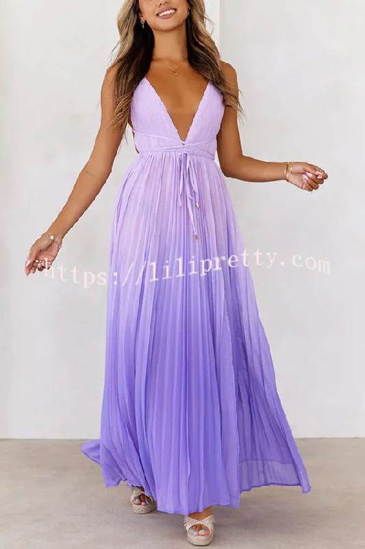 Love Letter To You Pleated Gradient Print Back Tie-up Slit Maxi Dress Chic Boho Print Maxi Dress Love Letter To You Pleated Gradient Print Back Tie-up Slit Maxi Dress Chic Boho Print Maxi Dress