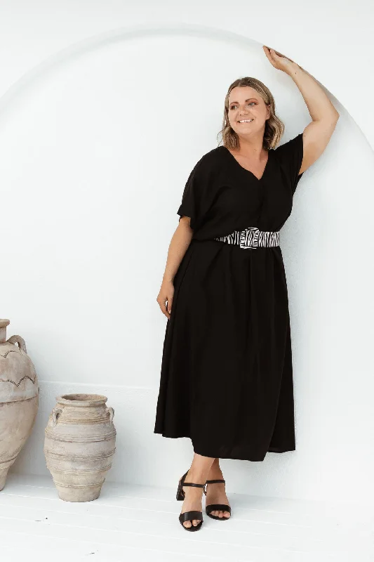 Maxi Dress - Black A-line Cozy Open-Back Maxi Dress