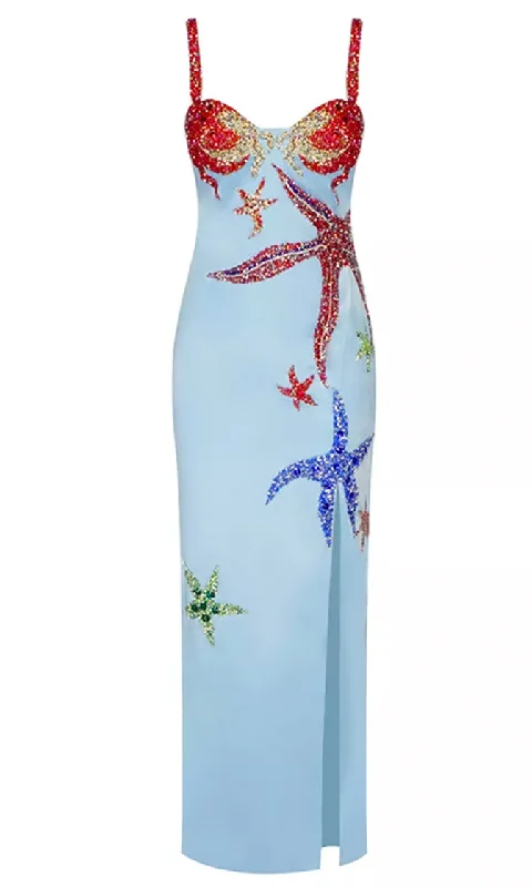 Mermaid On Land <bR><span>Blue Sequin Star Pattern Sleeveless Spaghetti Strap Sweetheart Neck Side Slit Maxi Dress</span> Elegant Floral Maxi Dress Mermaid On Land <bR><span>Blue Sequin Star Pattern Sleeveless Spaghetti Strap Sweetheart Neck Side Slit Maxi Dress</span> Elegant Floral Maxi Dress
