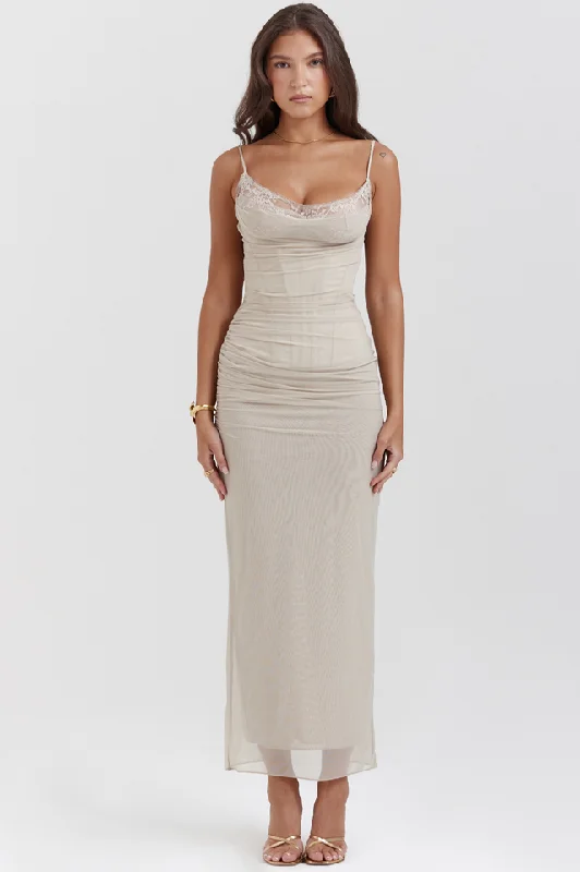 Nalini Sand Maxi Dress Elegant Sleeveless Maxi Dress