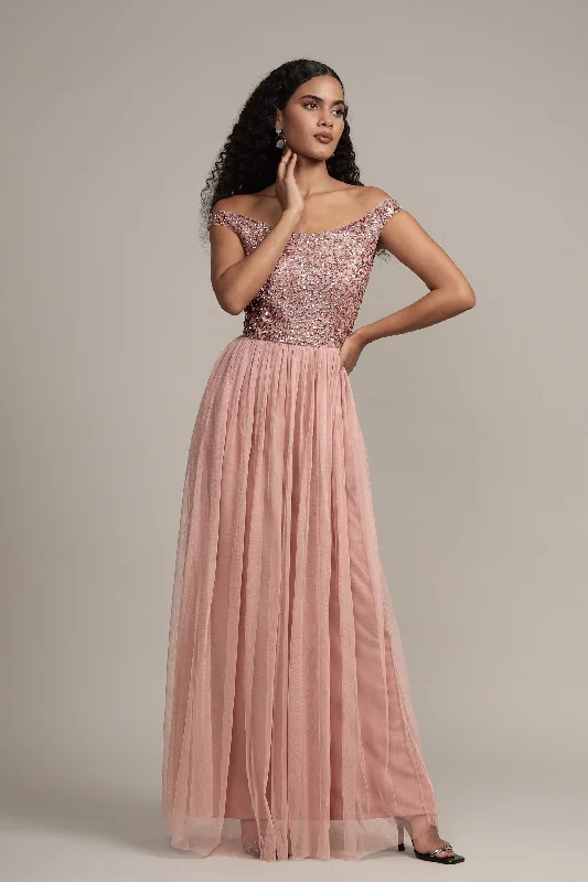 Nina Taupe Embellished Bridesmaid Maxi Dress Trendy Printed Maxi Dress