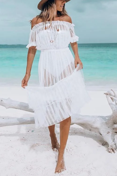Off Shoulder See Though Maxi Dress Elegant Boho Maxi Dress