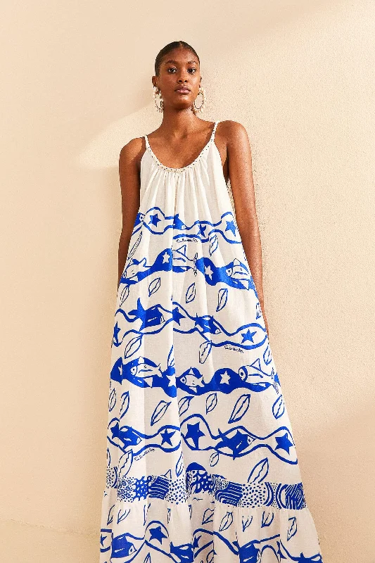 Off-White Pitta Waves Sleeveless Maxi Dress Elegant Pleated Maxi Dress