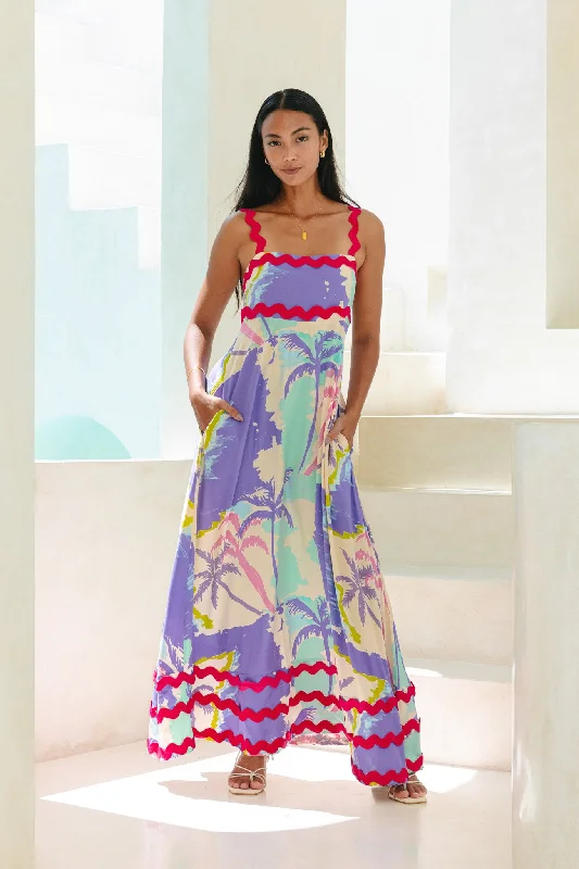 Paradisio Purple Tropical Ric Rac Maxi Dress Stylish One-Shoulder Maxi Dress