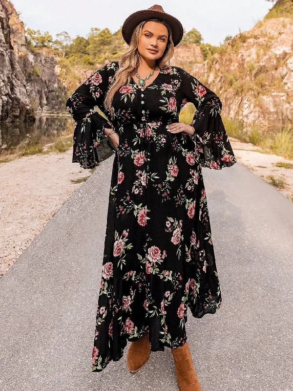 PLUS SIZE Finley Maxi Dress - Black Casual Maxi Dress with Pockets