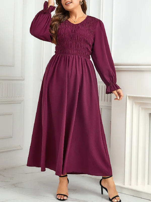 Plus Size Flounce Sleeve Smocked Maxi Dress Comfortable Ruffle Maxi Dress