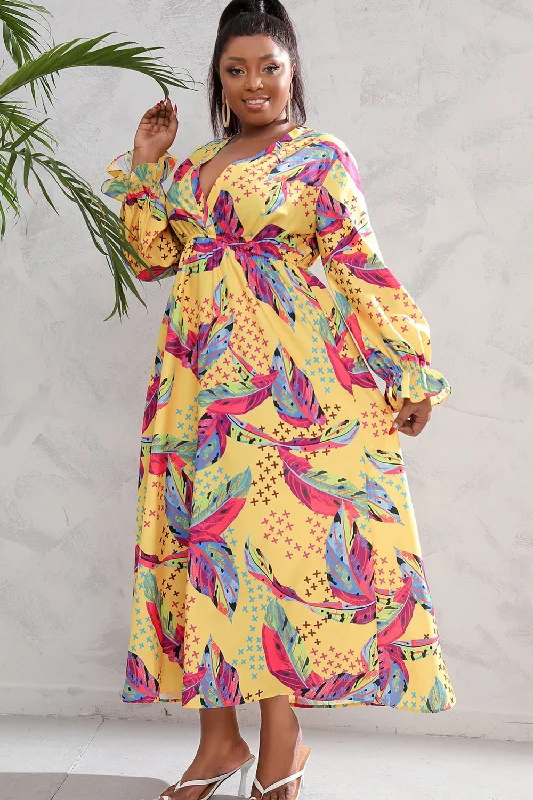 Plus Size Printed Flounce Sleeve Maxi Dress Chic Summer Floral Maxi Dress