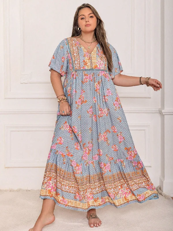 PLUS SIZE Victoria Maxi Dress - Dusty Blue Comfortable Bohemian Maxi Dress