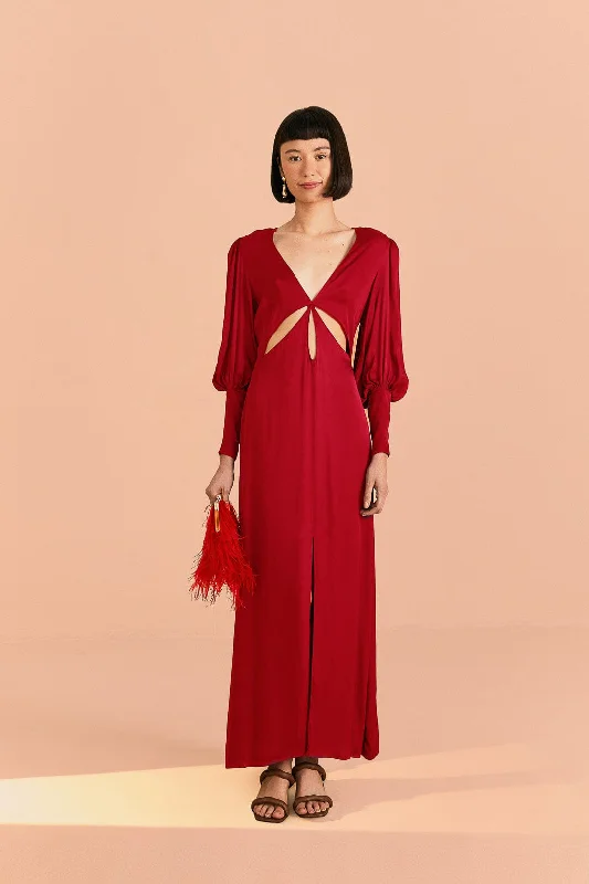 Red Cut Out Long Sleeve Lenzing™ Ecovero™ Viscose Maxi Dress Fashionable Printed Maxi Dress Red Cut Out Long Sleeve Lenzing™ Ecovero™ Viscose Maxi Dress Fashionable Printed Maxi Dress