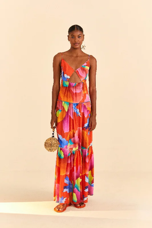 Red Ombre Chita Maxi Dress Elegant Maxi Dress with Drapes