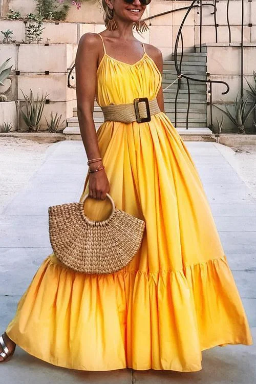 Ruffles Hem Slip Maxi Dress Trendy Floral Print Maxi Dress
