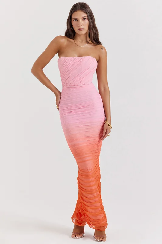 Sapphire Ombre Pleated Maxi Dress Cozy Open-Back Maxi Dress