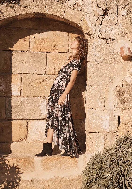 Scarlett Wrap Maxi Dress Black Comfortable Maxi Dress with Slits