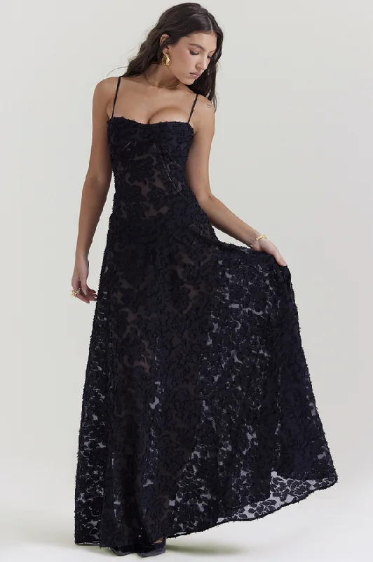 Serena Vintage Black Printed Maxi Dress Classic Black Maxi Dress