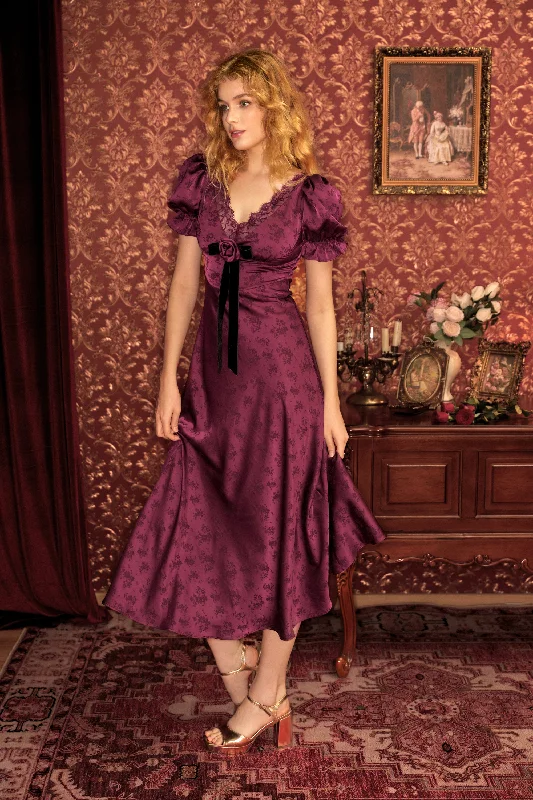 Serita Jacquard Satin Maxi Dress In Burgundy Stylish Boho Maxi Dress