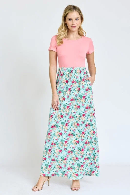 Short Sleeve Floral Maxi Dress Elegant Maxi Dress with Ruffles