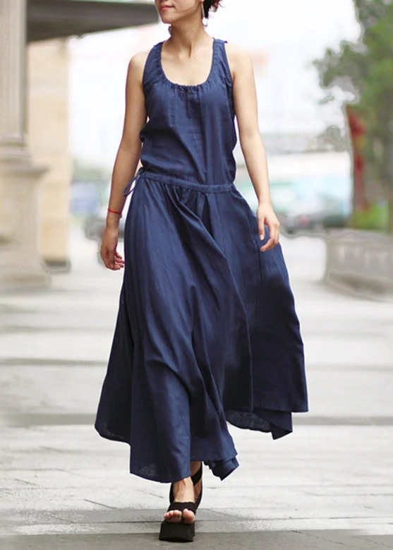 Solid Drawstring Ruched Sleeveless Casual Maxi Dress Navy Comfortable Long-Sleeve Maxi Dress Solid Drawstring Ruched Sleeveless Casual Maxi Dress Navy Comfortable Long-Sleeve Maxi Dress