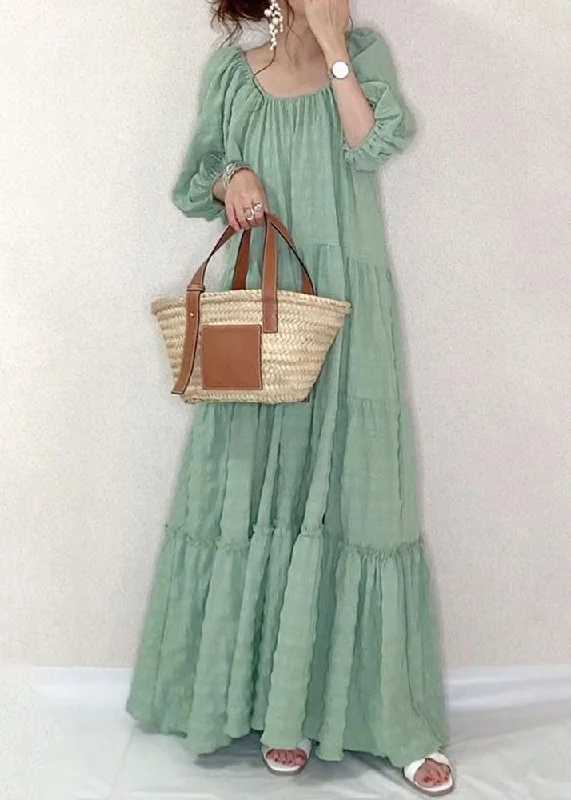 Solid Square Collar Ruffle Casual Maxi Dress Light Green Comfortable Plunging Neckline Maxi Dress Solid Square Collar Ruffle Casual Maxi Dress Light Green Comfortable Plunging Neckline Maxi Dress