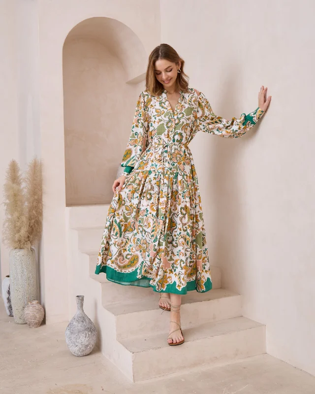Sorrel Green Boho Maxi Dress Elegant Maxi Dress with Belt