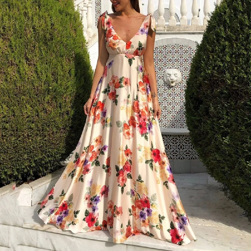 Summer Boho Backless Sleeveless Long Maxi Dress Trendy Satin Maxi Dress