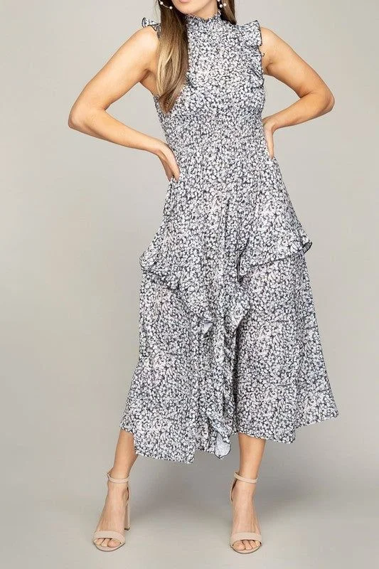 Tiered maxi dress with ruffle trim Stylish Empire Waist Maxi Dress