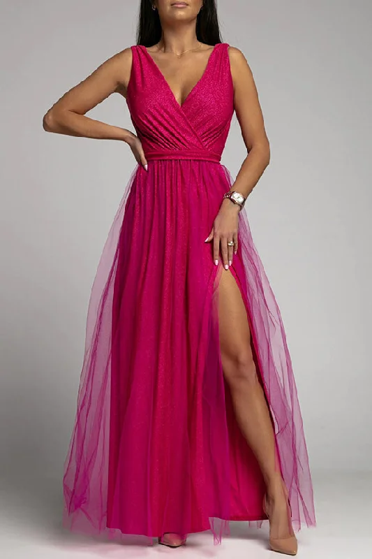 V Neck Backless Maxi Dress Stylish Maxi Dress with Pleats