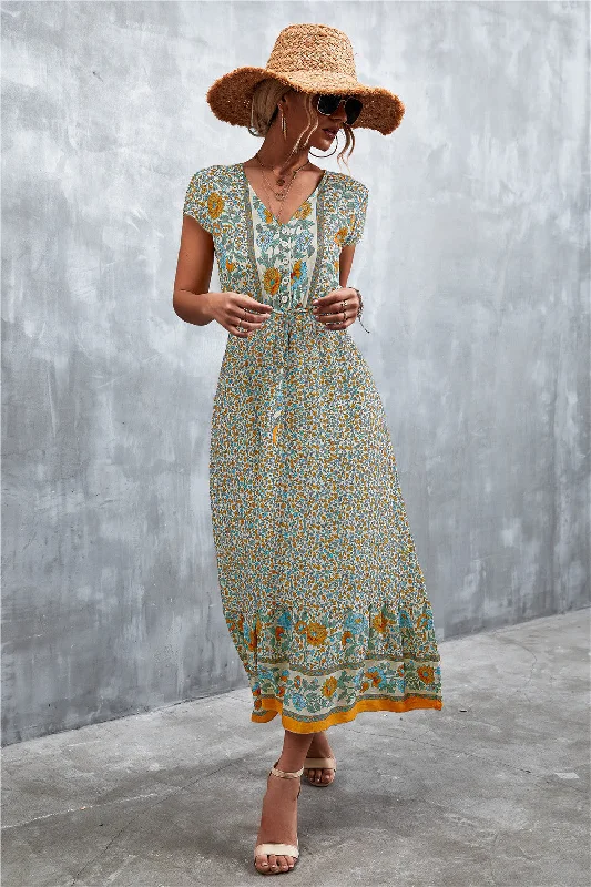 V-Neck Short Sleeve Printed Maxi Dress Classic Strapless Maxi Dress