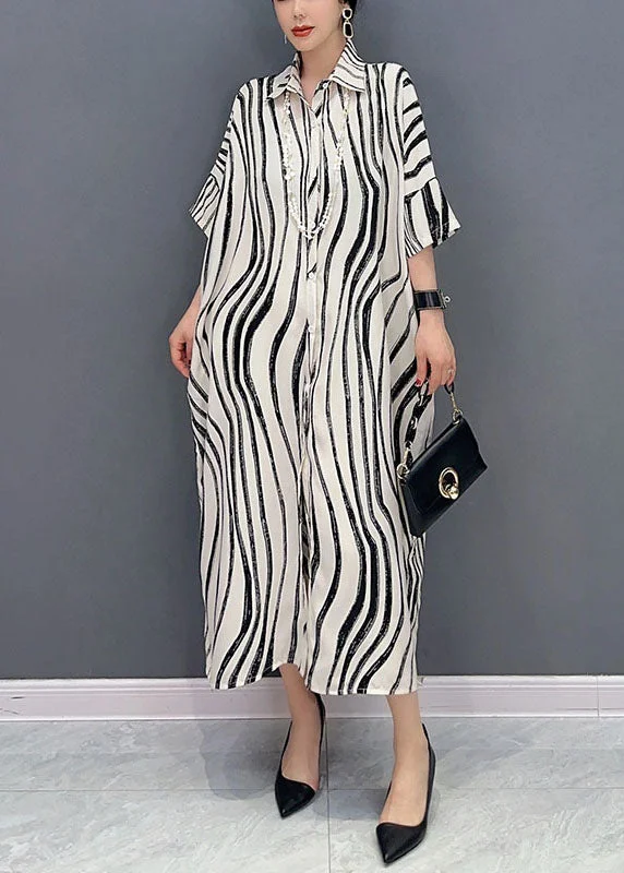 White Zebra Pattern Maxi Dress Oversized Turn-down Collar Summer Comfortable Plunging Neckline Maxi Dress White Zebra Pattern Maxi Dress Oversized Turn-down Collar Summer Comfortable Plunging Neckline Maxi Dress
