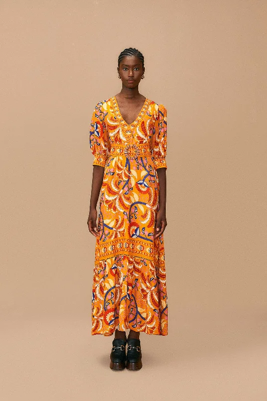 Yellow Palms Party Short Sleeve Maxi Dress Stylish Boho Chic Maxi Dress