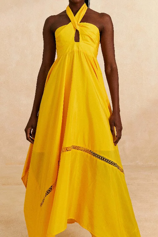 Yellow Sleeveless Maxi Dress Comfortable Satin Maxi Dress