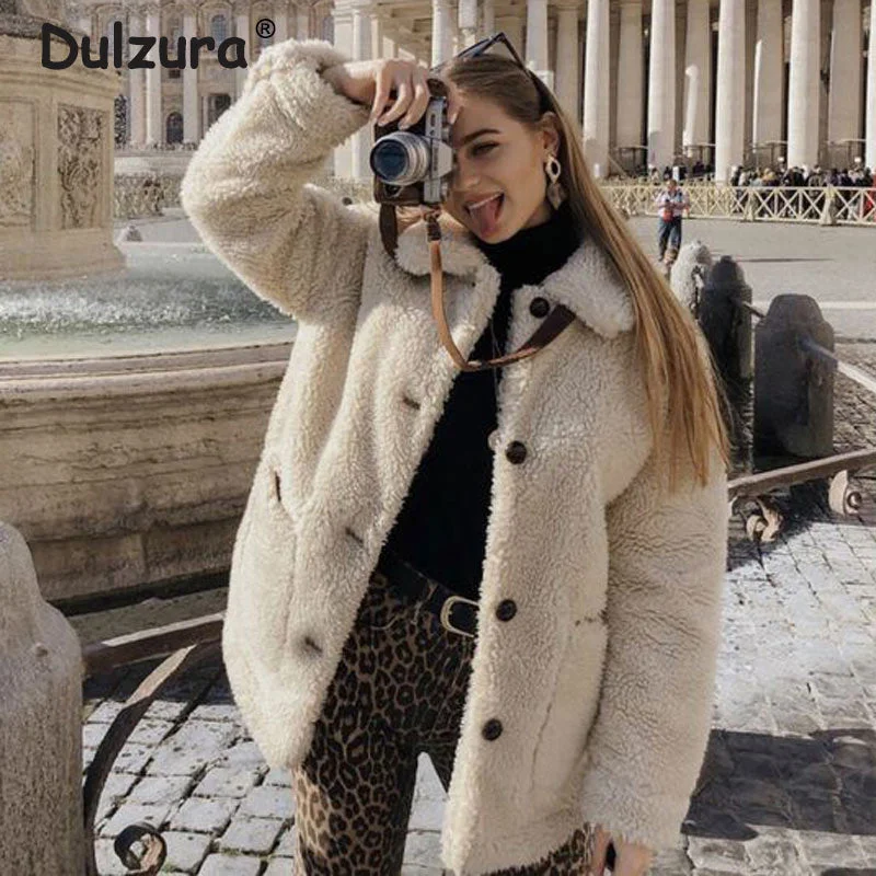 Thicken Warm Teddy Fur Jacket V-Neck Jacket Boat Neck Jacket Square Neck Jacket